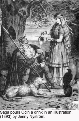 Gudinnan Saga häller vatten till Odin - varför heter RAS leverantör företaget Saga